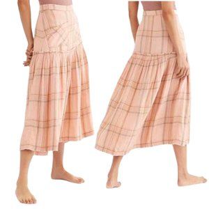 Free People Pink Plaid Maxi Skirt